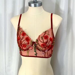 SHEIN bra Mesh embroidered garden ecstasy sexy earthy indie sleeve date medium